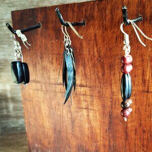 Black Earring Trio Plastic Beads Boho Gothic Hippy Formal Office Glamour